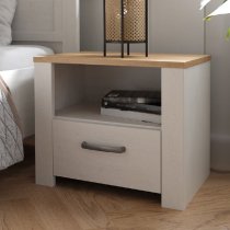 Bogota Wooden Bedside Cabinet With 1 Drawer In White Riviera Oak