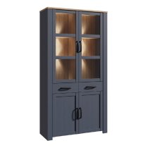 Bogota Wooden Display Cabinet 4 Doors In Oak And Navy With LED