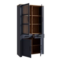 Bogota Wooden Display Cabinet 4 Doors In Oak And Navy With LED