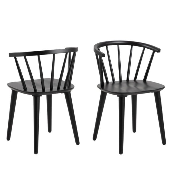 Ithaca Black Wooden Dining Chairs In Pair