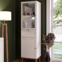 Waldorf Display Cabinet 1 Drawer In Light Grey Oak With LED