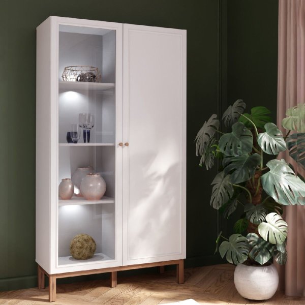 Waldorf Wooden Display Cabinet 2 Doors In Light Grey Oak With LED