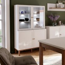 Waldorf Wooden Display Cabinet 4 Doors In Light Grey Oak With LED