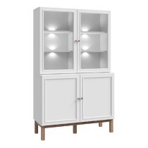 Waldorf Wooden Display Cabinet 4 Doors In Light Grey Oak With LED