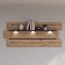 Kanata Wooden Wall Shelf In Artisan Oak And Wolfram Grey With LED