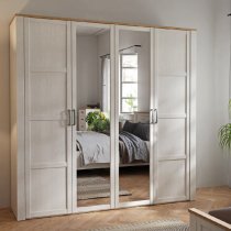 Bogota Wooden Mirrored Wardrobe With 4 Doors In Riviera Oak White