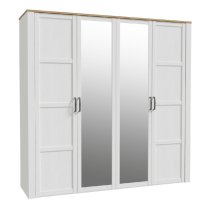 Bogota Wooden Mirrored Wardrobe With 4 Doors In Riviera Oak White