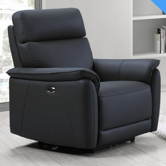 Canton Electric Recliner Leather 1 Seater Sofa In Navy