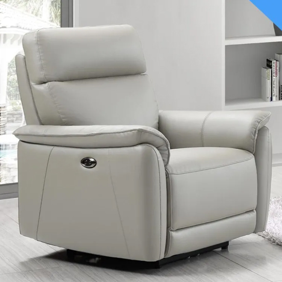 Canton Electric Recliner Leather 1 Seater Sofa In Light Grey