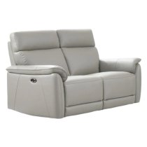 Canton Electric Recliner Leather 2 Seater Sofa In Light Grey