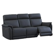 Canton Electric Recliner Leather 3 Seater Sofa In Navy