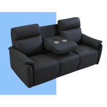 Canton Electric Recliner Leather 3 Seater Sofa In Navy