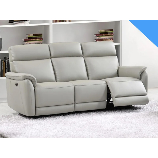 Canton Electric Recliner Leather 3 Seater Sofa In Light Grey