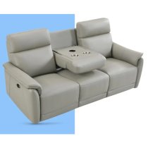 Canton Electric Recliner Leather 3 Seater Sofa In Light Grey