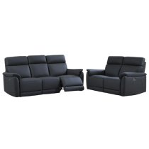 Canton Electric Recliner Leather 3+2 Sofa Suite In Navy