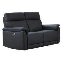 Canton Electric Recliner Leather 3+2 Sofa Suite In Navy