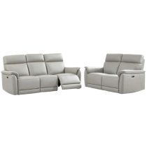 Canton Electric Recliner Leather 3+2 Sofa Suite In Light Grey