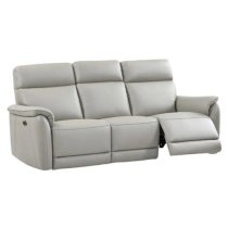 Canton Electric Recliner Leather 3+2 Sofa Suite In Light Grey