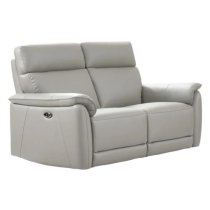 Canton Electric Recliner Leather 3+2 Sofa Suite In Light Grey