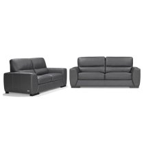 Natick Leather 3+2 Seater Sofa In Anthracite