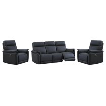 Canton Electric Recliner Leather 3+1+1 Sofa Suite In Navy