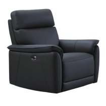 Canton Electric Recliner Leather 3+1+1 Sofa Suite In Navy