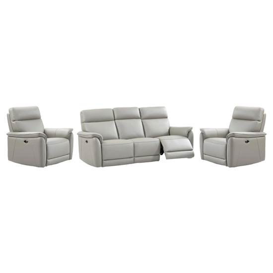 Canton Electric Recliner Leather 3+1+1 Sofa Suite In Light Grey