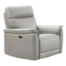 Canton Electric Recliner Leather 3+1+1 Sofa Suite In Light Grey