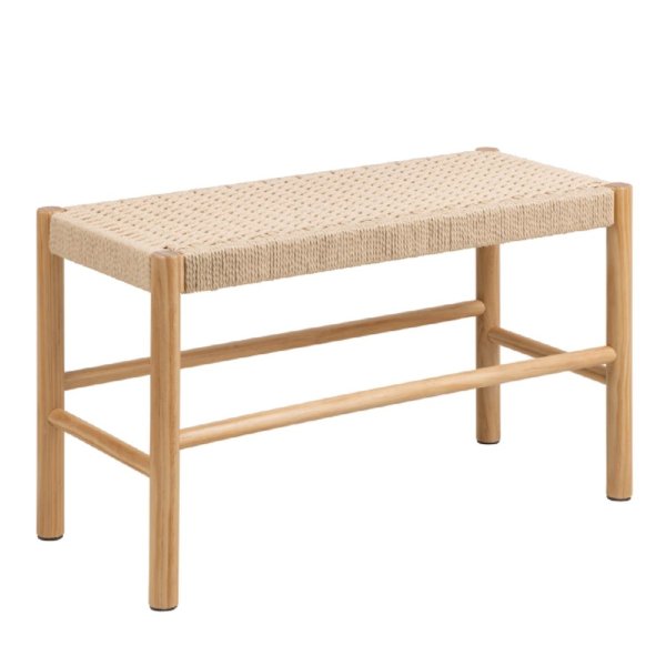 Albany Wooden Weaved Seating Bench In Off White And Oak