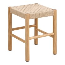 Albany Wooden Weaved Seating Stool In Off White And Oak