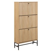 Abilene Wooden Shoe Storage Cabinet With 3 Flip Doors In Oak