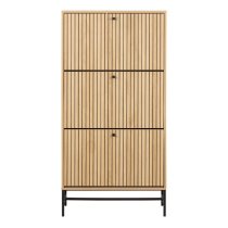 Abilene Wooden Shoe Storage Cabinet With 3 Flip Doors In Oak