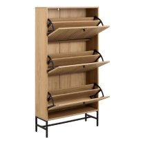 Abilene Wooden Shoe Storage Cabinet With 3 Flip Doors In Oak