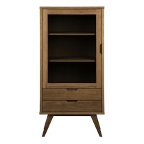 Agnano Wooden Display Cabinet With 1 Door 2 Drawers In Smoked Oak