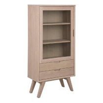 Agnano Wooden Display Cabinet With 1 Door 2 Drawers In White Oak