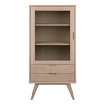 Agnano Wooden Display Cabinet With 1 Door 2 Drawers In White Oak