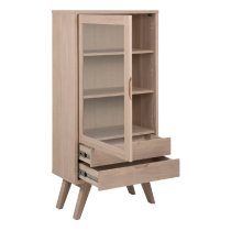 Agnano Wooden Display Cabinet With 1 Door 2 Drawers In White Oak