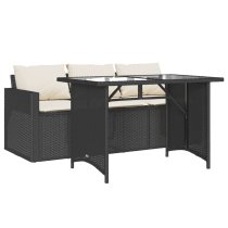 Ponce Rattan Glass Outdoor 3 Seater Dining Set In Black Cream