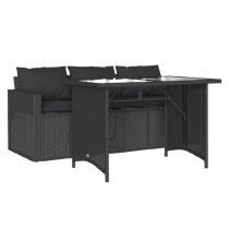 Ponce Rattan Glass Outdoor 3 Seater Dining Set In Black