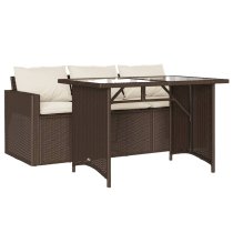 Ponce Rattan Glass Outdoor 3 Seater Dining Set In Brown Cream