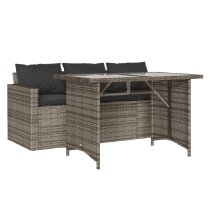 Ponce Rattan Glass Outdoor 3 Seater Dining Set In Dark Grey