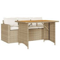 Ponce Rattan Wooden Outdoor 3 Seater Dining Set In Beige Cream