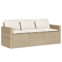 Ponce Rattan Wooden Outdoor 3 Seater Dining Set In Beige Cream