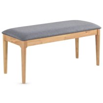 Orillia Carver Wooden Dining Bench In Oak With Grey Fabric Seat