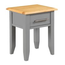 Roswell Wooden Lamp Table With 1 Drawer In Mid Oak And Grey