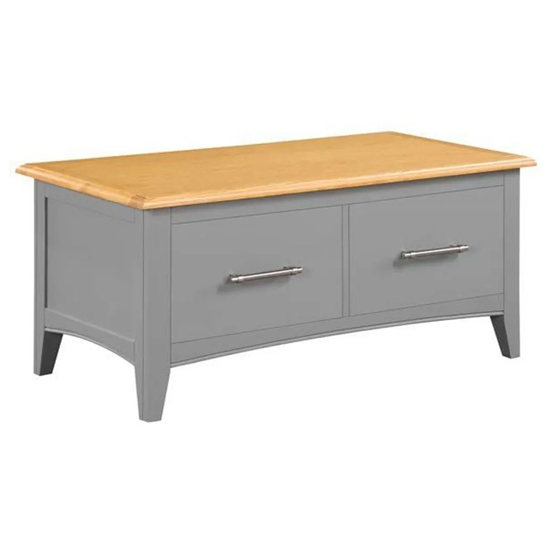 Roswell Wooden Coffee Table With 2 Drawers In Mid Oak And Grey