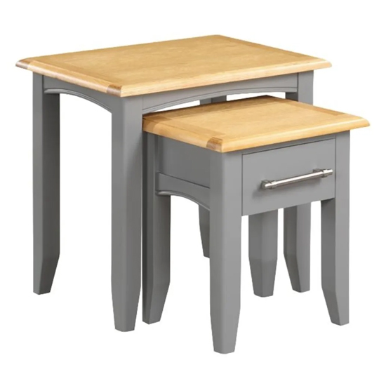 Roswell Wooden Nest Of 2 Tables In Mid Oak And Grey