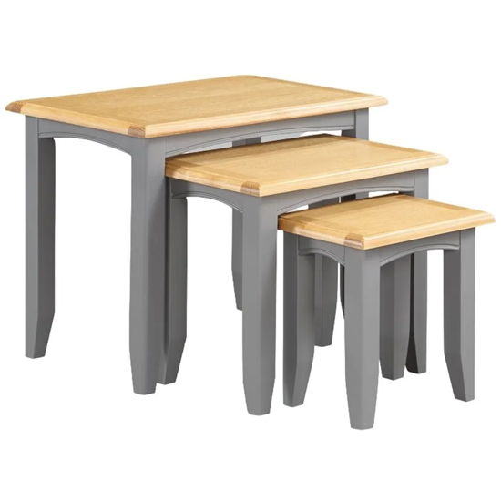 Roswell Wooden Nest Of 3 Tables In Mid Oak And Grey