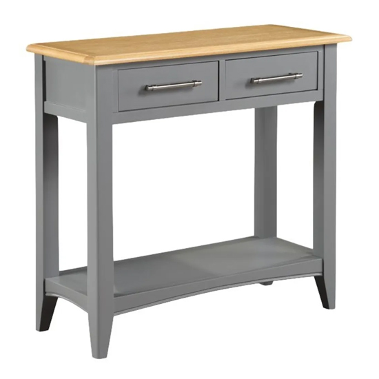 Roswell Wooden Console Table With 2 Drawers In Mid Oak And Grey