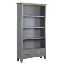 Roswell Wooden Bookcase Large With 2 Drawers In Mid Oak And Grey